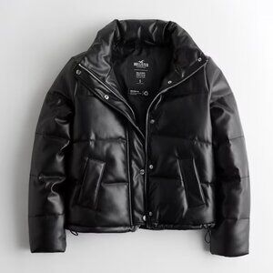 Hollister Faux Vegan Leather Puffer Jacket Coat